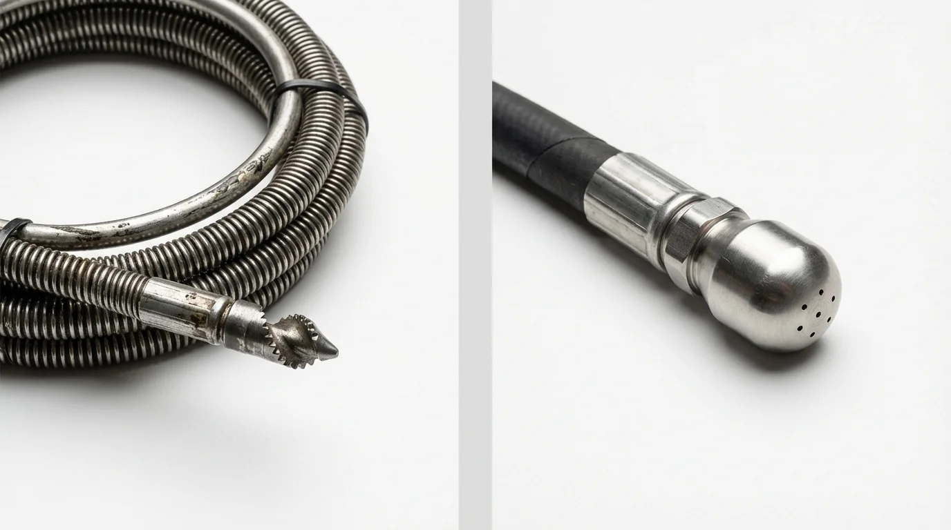 Drain snake cable and hydro jetting nozzle used for drain cleaning in Knoxville, GA
