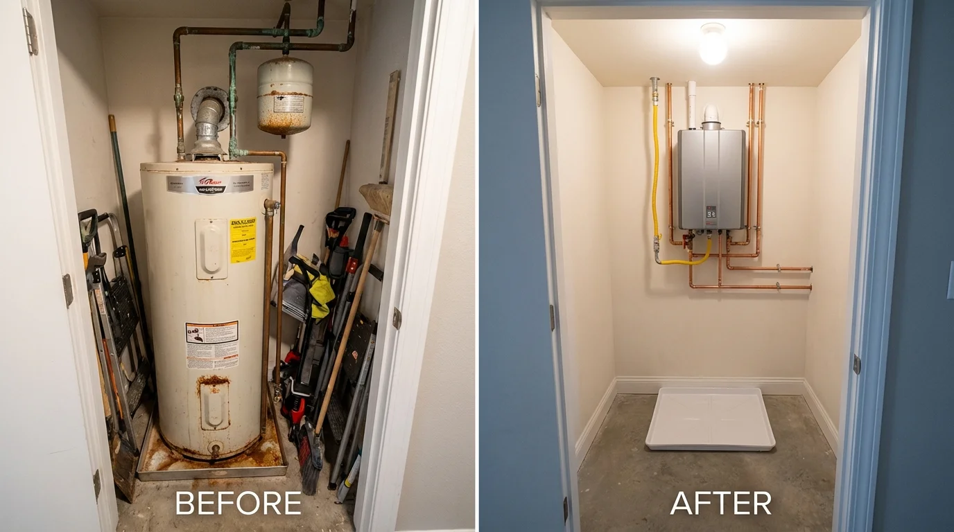 Tank water heater versus wall-mounted tankless unit comparison for Knoxville, GA homeowners