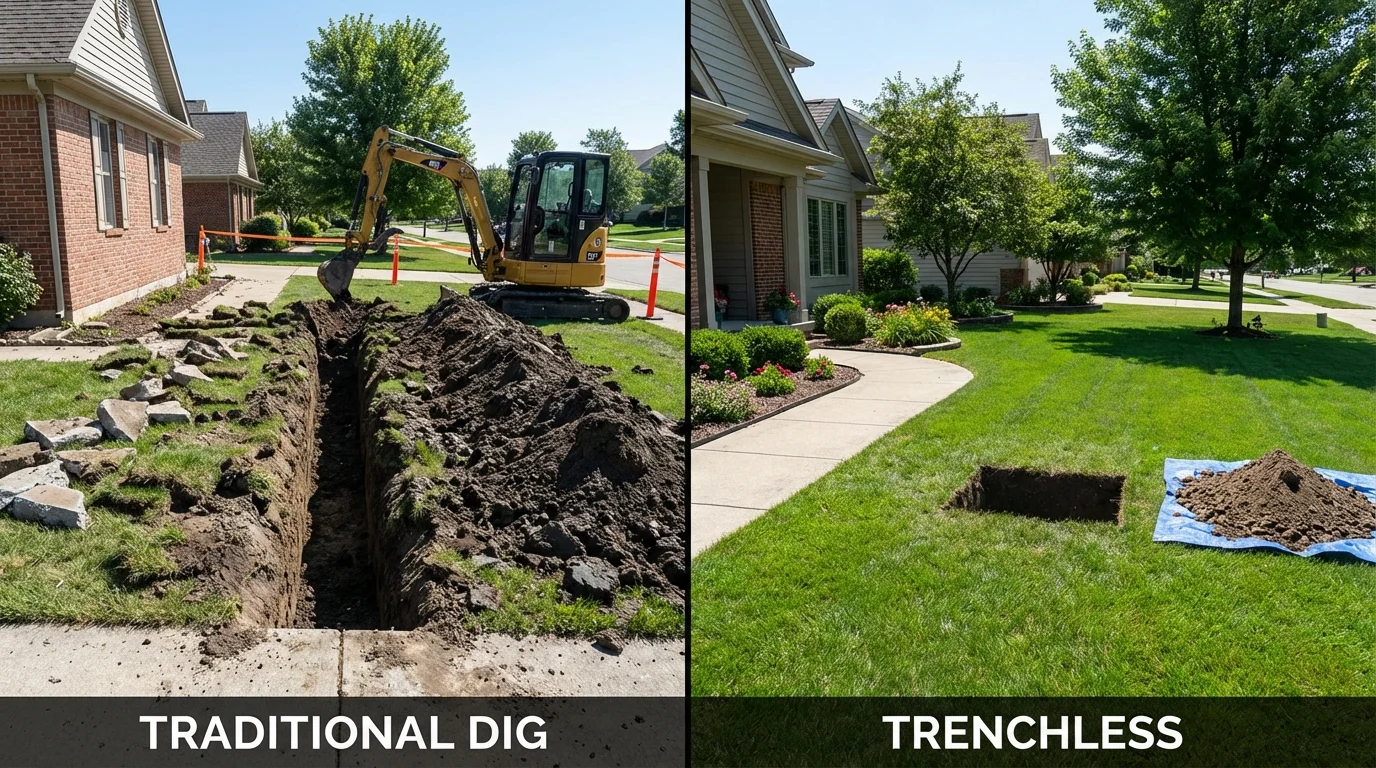 Trenchless sewer repair with minimal yard damage versus traditional excavation in Knoxville, GA